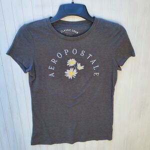 Aeropostale Classic Crew Shirt Spellout Logo Daisies Large‎ Gray Classic Casual
